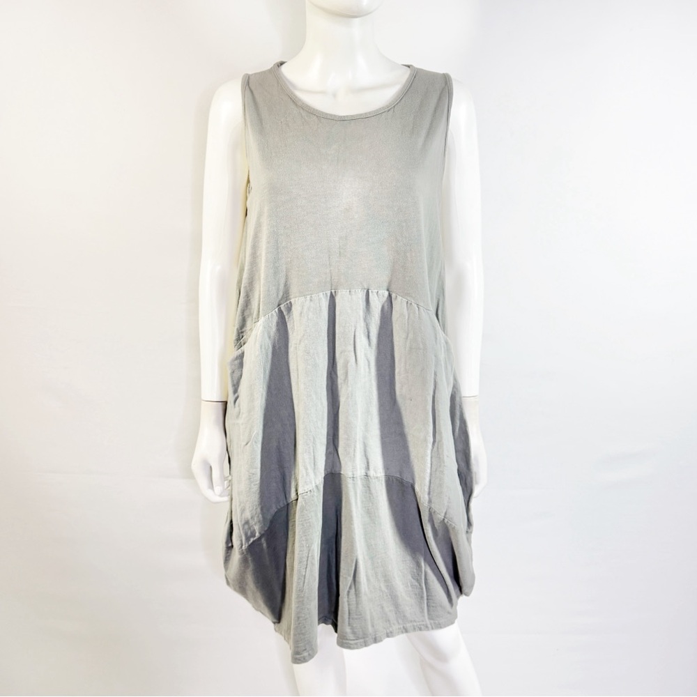 SAGA Gray Tunic Tank Dress One Size Casual Comfy Summer Lightweight Lagenlook